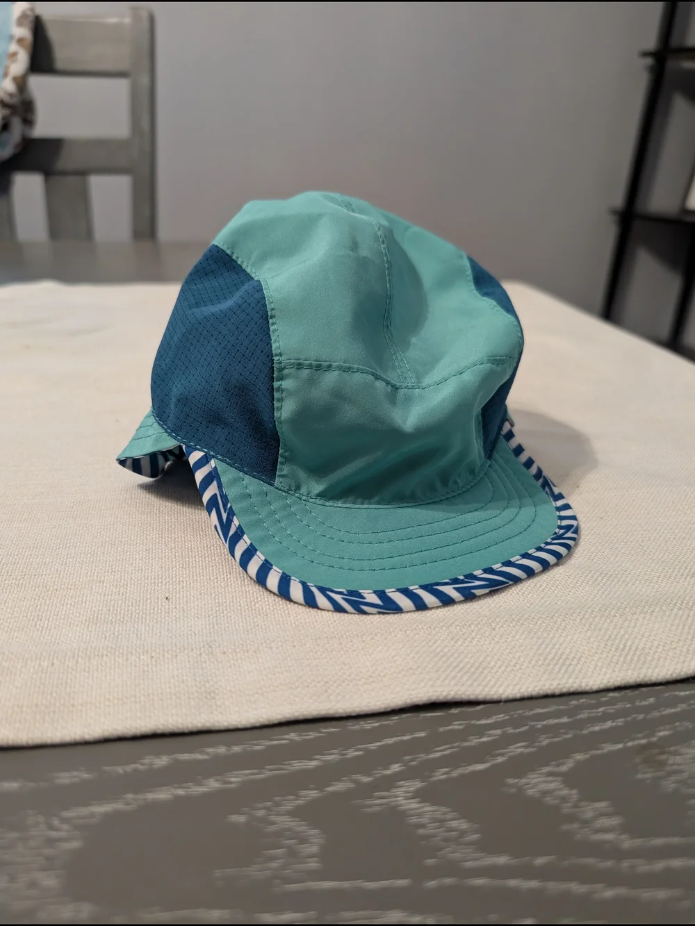 Teal and Navy Striped Brim Lightweight Sun Hat